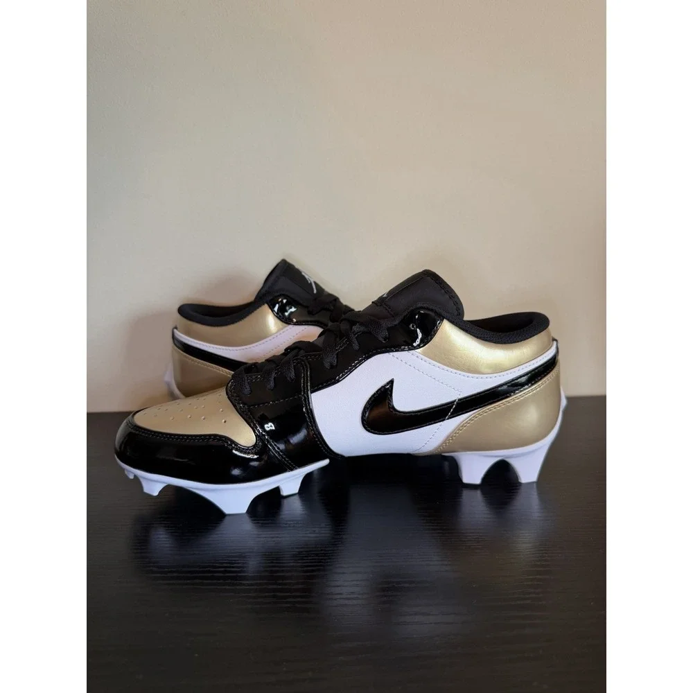 Nike Jordan 1 Low TD Football Cleats Black Gold Toe FJ6245-701 Men's Size 10